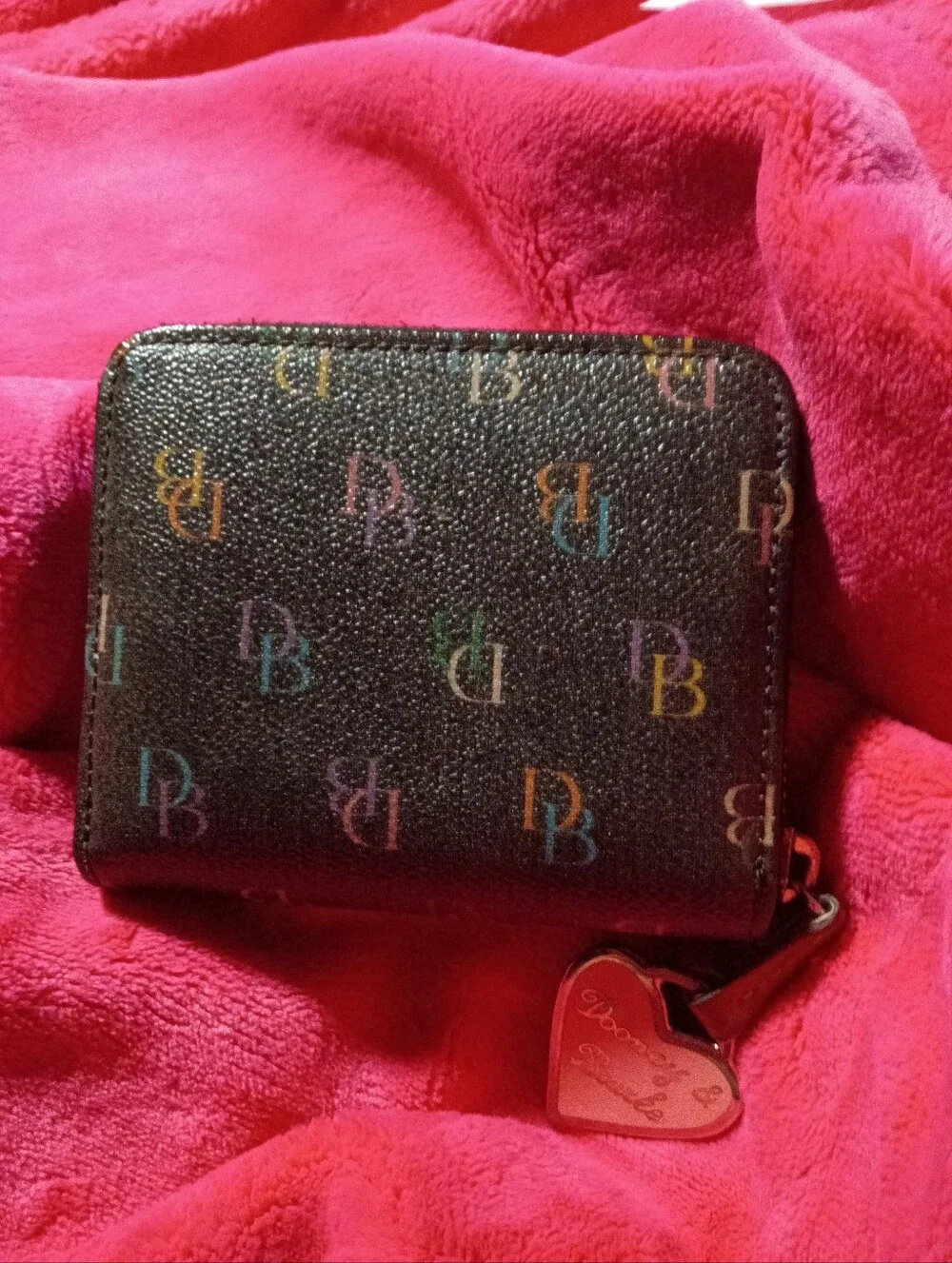 Dooney & Bourke Rainbow Zipper Black Rainbow DB Logo Zip Card Wallet